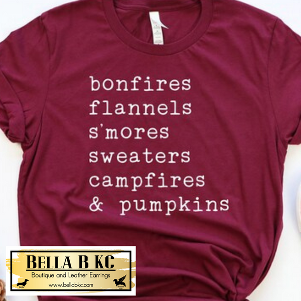 Fall - Bonfires Flannels S'mores Sweaters Campfires on Tshirt