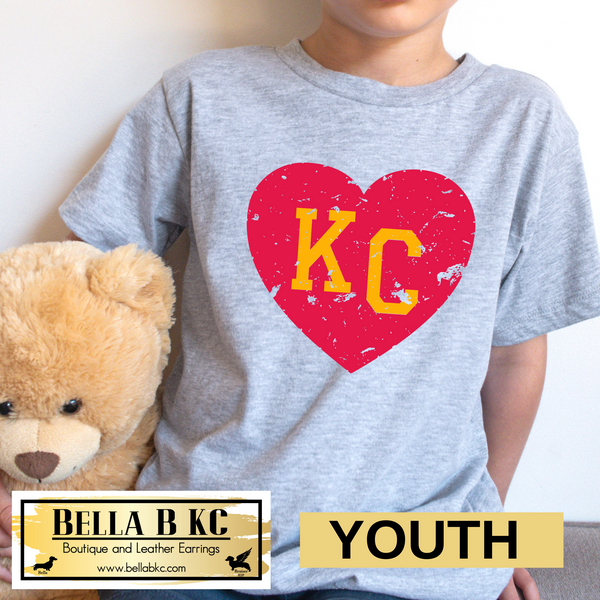 YOUTH Kansas City Grunge Red KC Heart on Tee or Sweatshirt