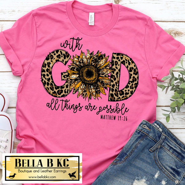 Faith - With God All Things are Possible Leopard Sunflower Tee