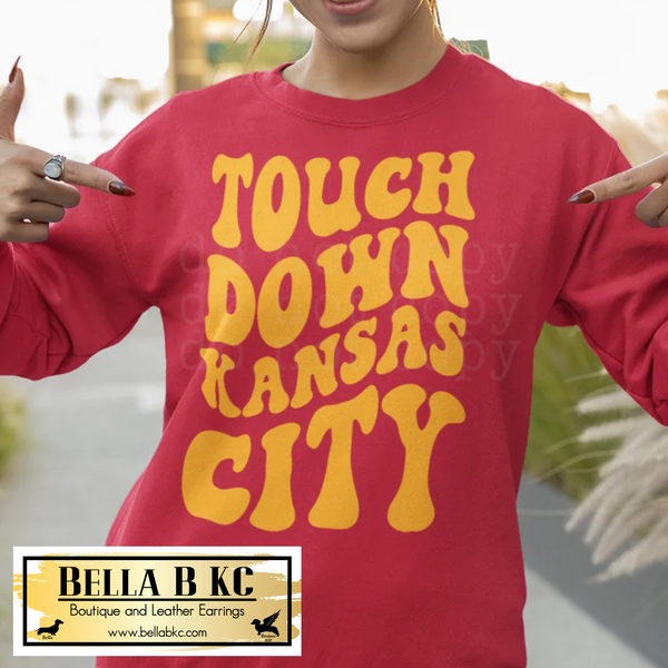 Kansas City Touchdown KC Groovy Wavy on Red Tee or Sweatshirt