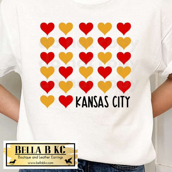 Kansas City Football Red and Yellow Hearts Tee or Sweatshirt