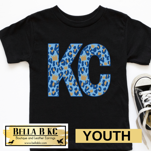 YOUTH KC Baseball Kansas City Block KC with Crowns Tee or