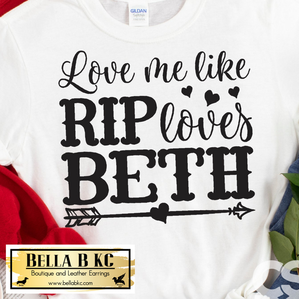 Valentine's Day YS Love me Like RIP Loves Beth Black Print Tee