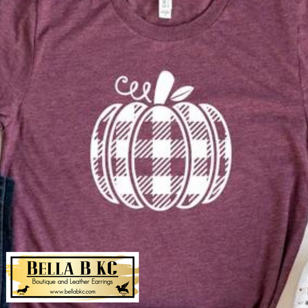 Fall - White Plaid Pumpkin on Tshirt