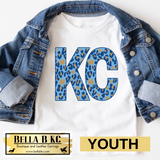 YOUTH KC Baseball Kansas City Block KC with Crowns Tee or Sweatshirt