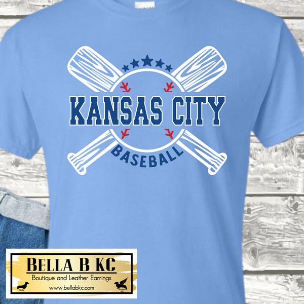 KC Baseball Kansas City White Crossed Bats KC Tee or Sweatshirt