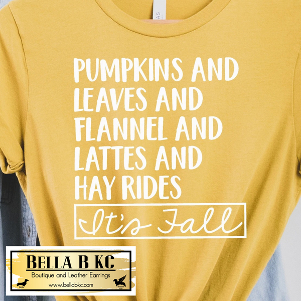 Fall - Pumpkins Leaves Flannels It's Fall on Tshirt