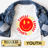 YOUTH Kansas City Football KC Smile Tee or Sweatshirt