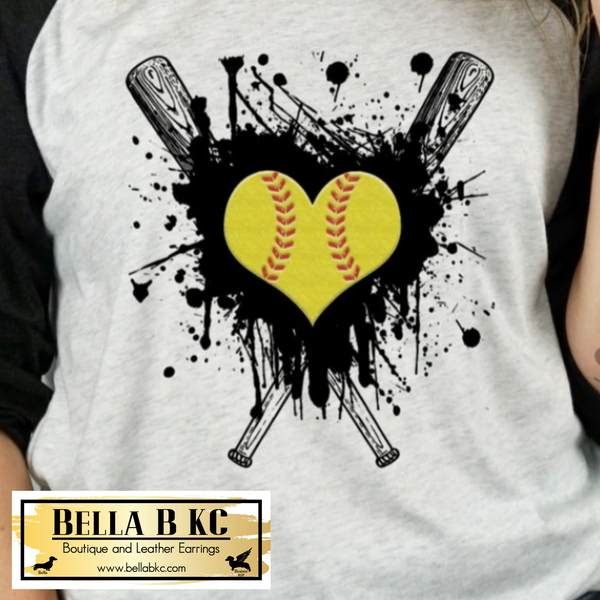 Softball - Crossed Bats Softball Heart Tee or Sweatshirt