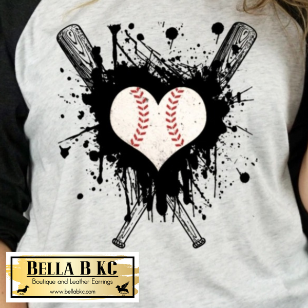 Baseball - Crossed Bats Baseball Heart Tee or Sweatshirt