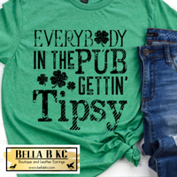 St. Patrick's Day Everybody in the Pub Gettin Tipsy Black Print Tee