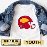 YOUTH Kansas City Red Helmet with Arrowhead Tee or Sweatshirt