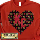 Kansas City Football Black KC Heart Tee or Sweatshirt