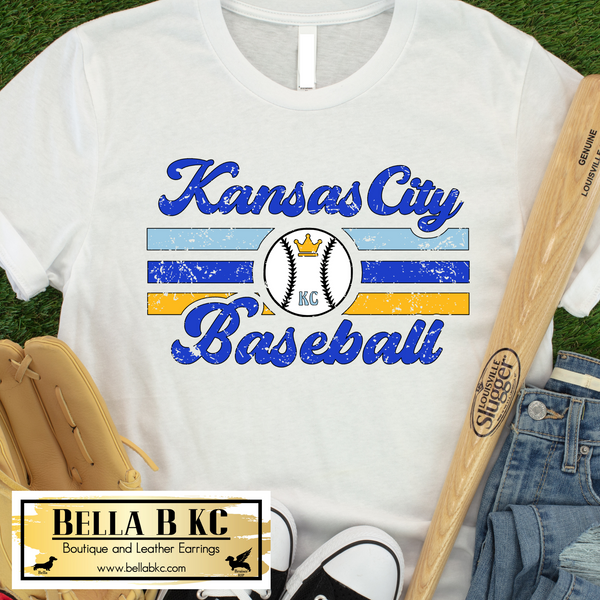 KC Baseball Kansas City Striped Distressed Tee or Sweatshirt