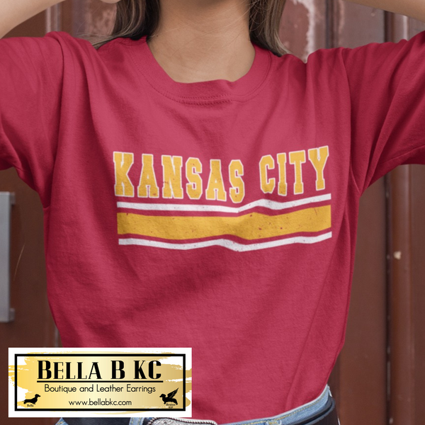 Kansas City Football White and Yellow Stripes Red Tee or Sweatshirt