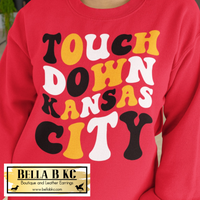 Kansas City Football Touch Down Retro Wavy Red Tee or Sweatshirt