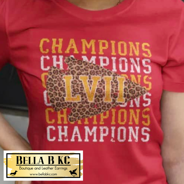 Kansas City Football Champions Repeat with Leopard Arrow Red Tee or Sw –  Bella B KC LLC ~ Boutique