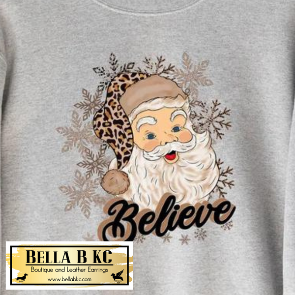 Christmas - Believe Leopard Santa Tee or Sweatshirt