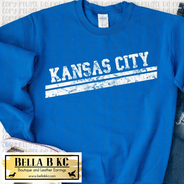 KC Baseball Grunge Kansas City Slant Tee or Sweatshirt on Blue
