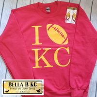 I Heart KC Football on Red Tee or Sweatshirt