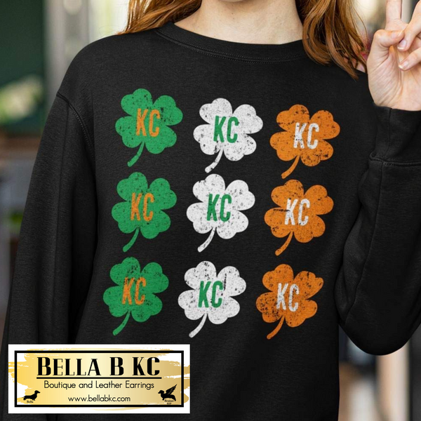 St. Patrick's Day KC Multi Shamrocks on Black Tee or Sweatshirt