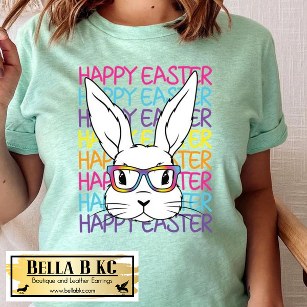 Easter - Colorful Happy Easter Repeat with Bunny Tee