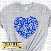KC Baseball Blue Heart Shaped KCs Tee or Sweatshirt