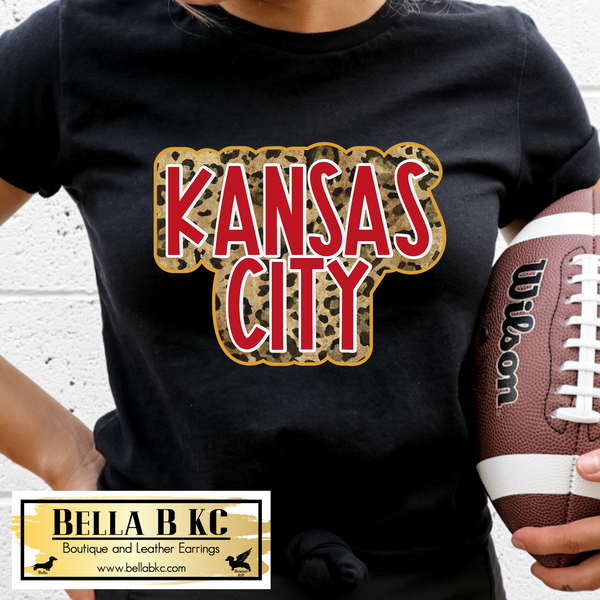 Kansas City Football Leopard Outlined Red Tee or Sweatshirt