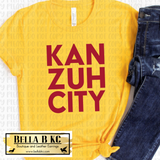 Kansas City Football Red Kan Zuh City on Yellow T-Shirt