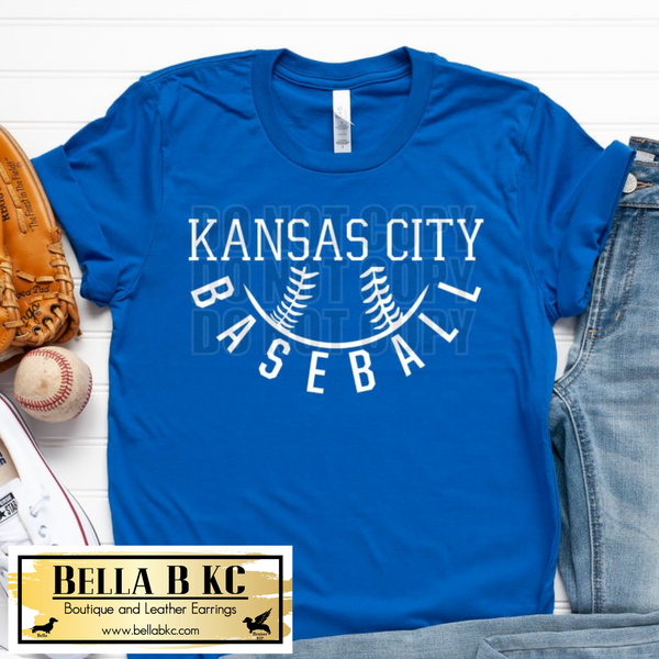 KC Baseball Kansas City Half Baseball Tee or Sweatshirt on Blue