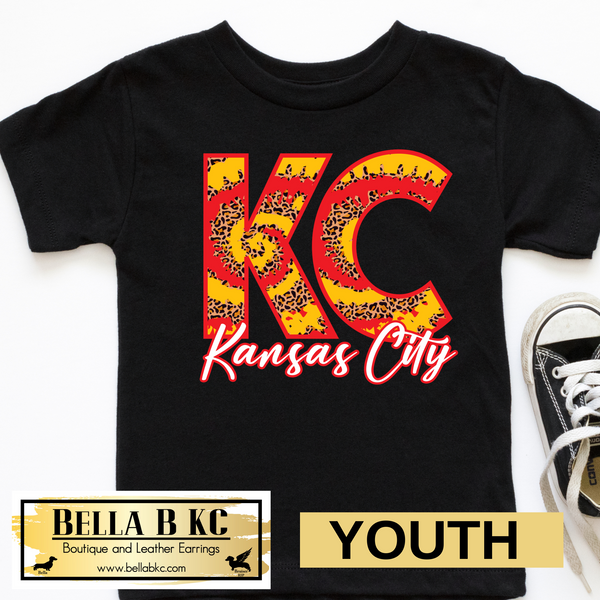YOUTH Kansas City Football KC Red & Yellow Leopard *BBKC Exclusive* Tee or Sweatshirt