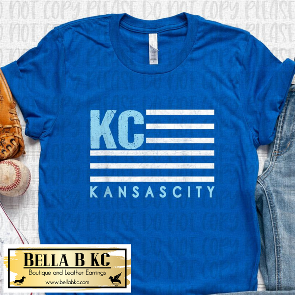 KC Baseball Blue Grunge Kansas City Flag Tee or Sweatshirt