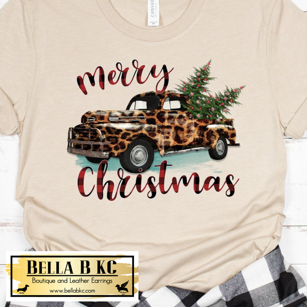 Christmas - Leopard Plaid Merry Christmas Truck Tee