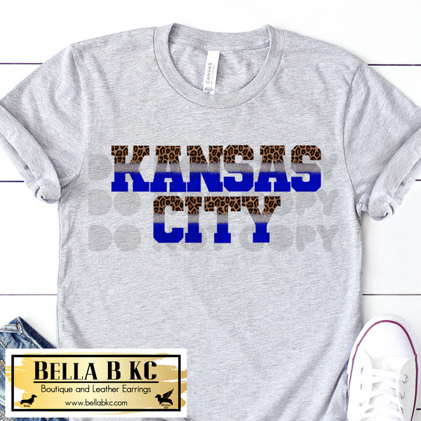 KC Baseball Kansas City Block Blue & Leopard Tee or Sweatshirt