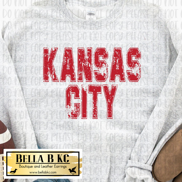 Kansas City Football Red Grunge Tee or Sweatshirt