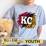 YOUTH Kansas City Football KC Leopard Brushstrokes Tee or Sweatshirt