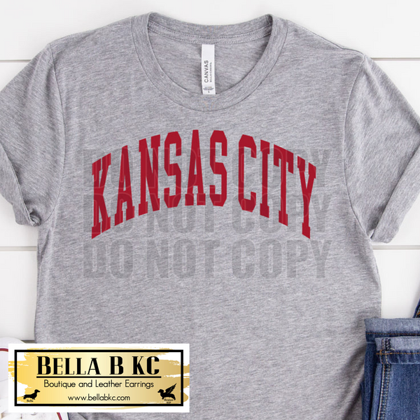 Kansas City Football Red Arched Athletic Font Tee or Sweatshirt
