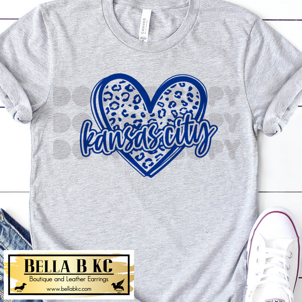 KC Baseball Kansas City Blue Leopard Heart Tee or Sweatshirt