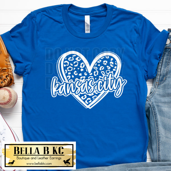 KC Baseball White Kansas City Leopard Heart Tee or Sweatshirt