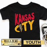 YOUTH Kansas City Football Bolt Leopard Tee or Sweatshirt