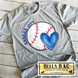 KC Baseball Hand Drawn Doodle Ball and Heart on Tee or Sweatshirt