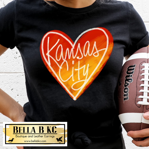 Kansas City Football Watercolor Heart Tee or Sweatshirt