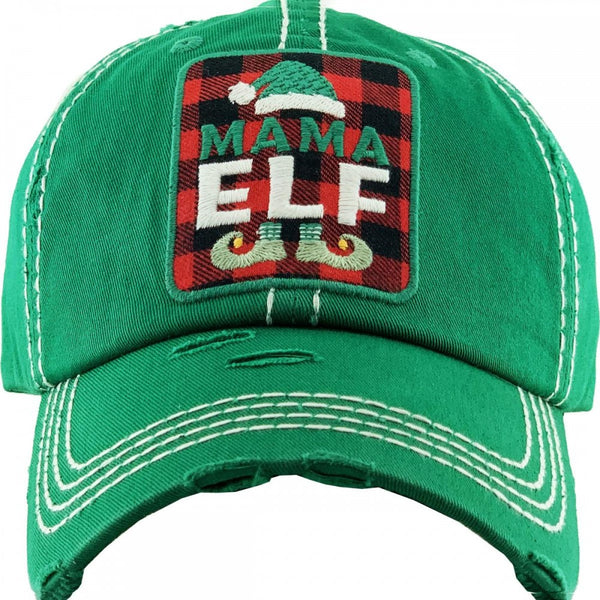 Christmas Green Mama Elf Distressed Hat