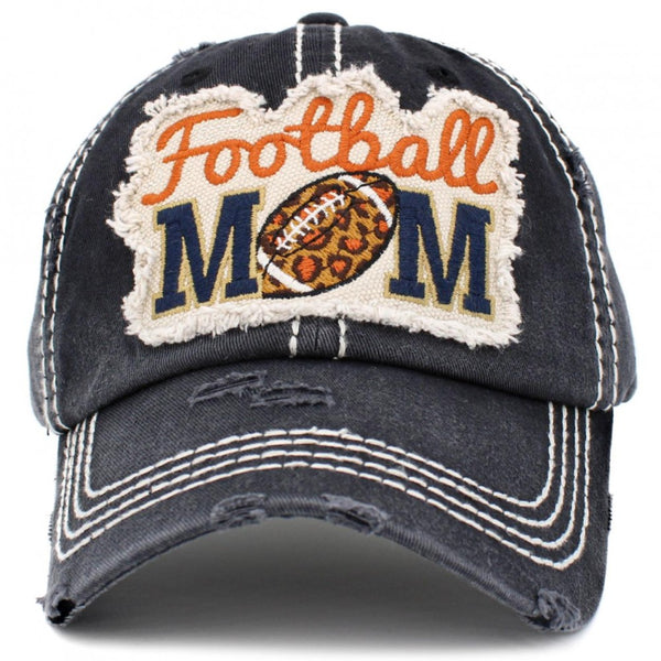 Orange Leopard Football Mom on Black Distressed Hat