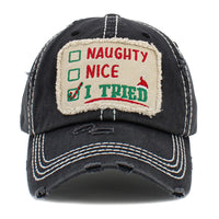 Christmas Black Naughty Nice I Tried Distressed Hat