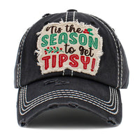 Christmas Black Tis the Season to Get Tipsy Distressed Hat