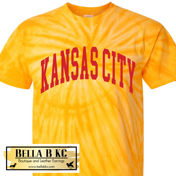 Kansas City Football Athletic Arched Yellow Gold Tie Dye Tee