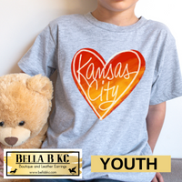 YOUTH Kansas City Football Watercolor Heart Tee or Sweatshirt