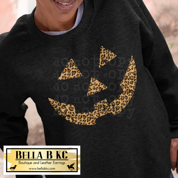 Halloween - Leopard Jack O Lantern Face on Black Tee or Sweatshirt