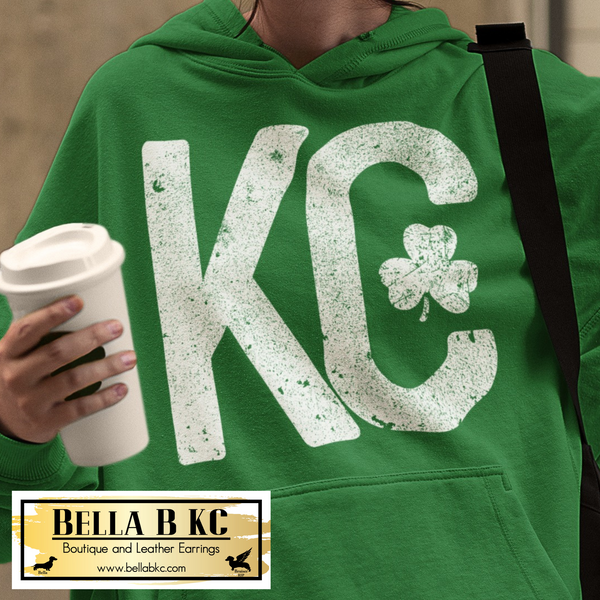 St. Patrick's Day White KC with Shamrock on Green Tee or Sweatshirt